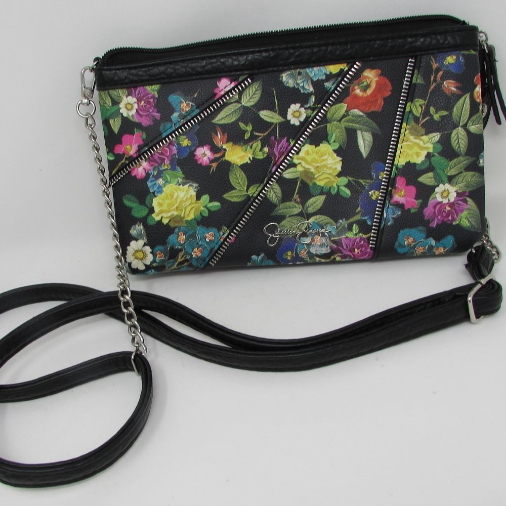 JESSICA SIMPSON  BLACK WITH FLORAL DESIGN  CROSSBODY BAG HANDBAG!